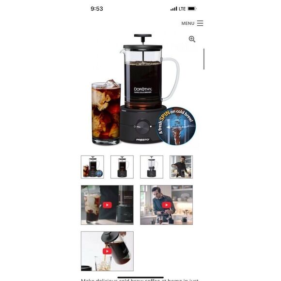 Presto Dorothy Rapid Cold Brew Coffee Maker Easy to Use & Clean - Picture 3 of 7